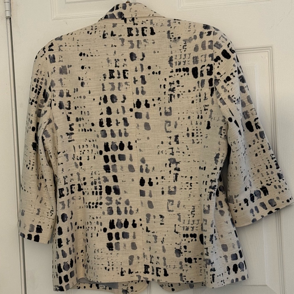 Coldwater Creek Printed Blazer Size 12 Beige Black Lightweight Career Jacket - Picture 5 of 10